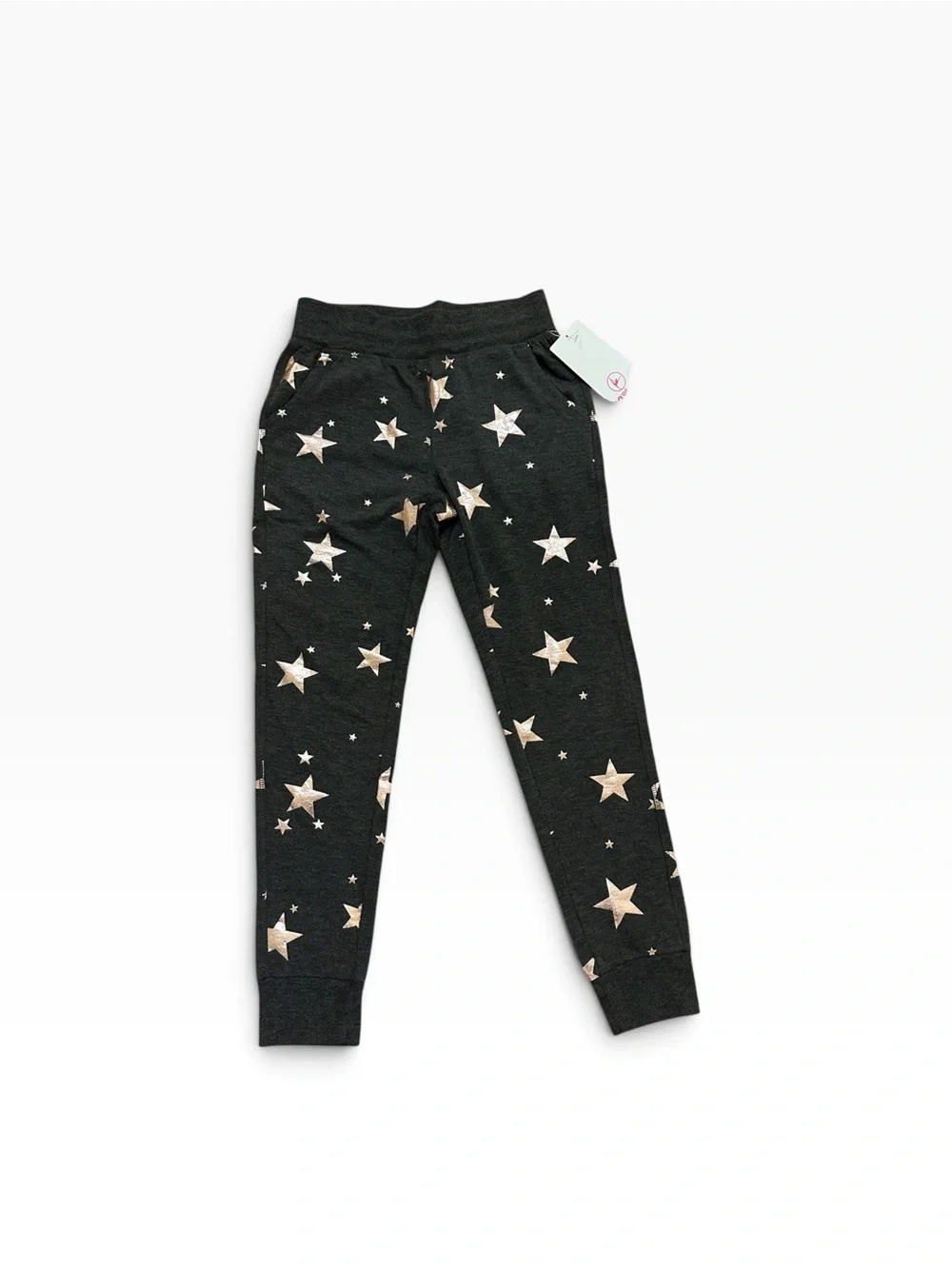 90 Degree Girls Reflex Jogger Pants Gray with Pink Foil Stars Size Medium 10 NWT